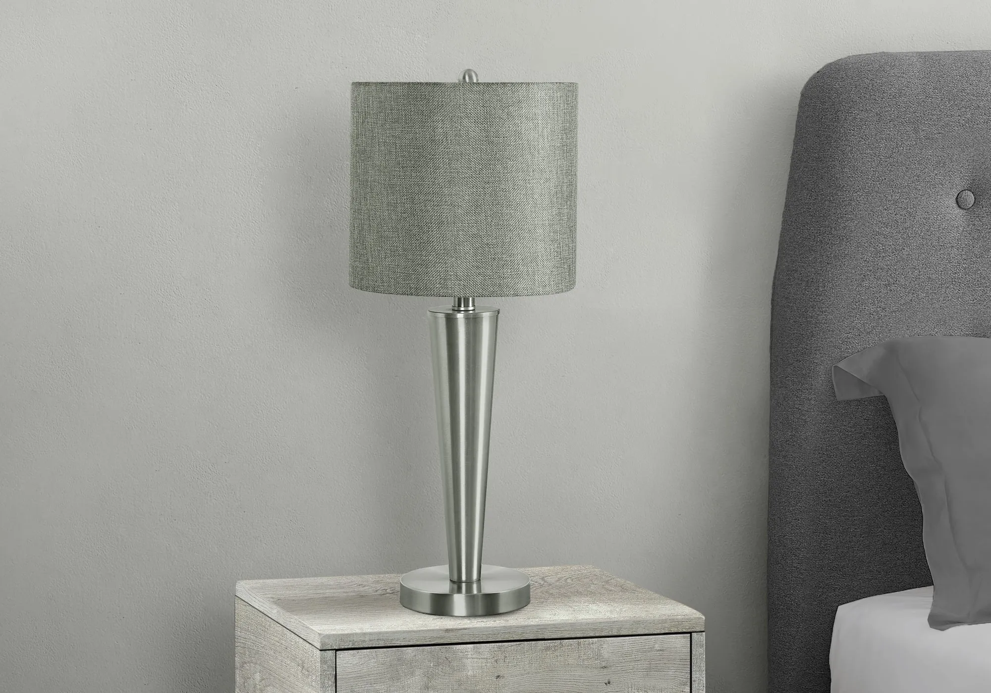 LightSet 2.0: 24"H USB Table Lamp - Sleek Nickel Metal & Grey Shade - Contemporary Illumination