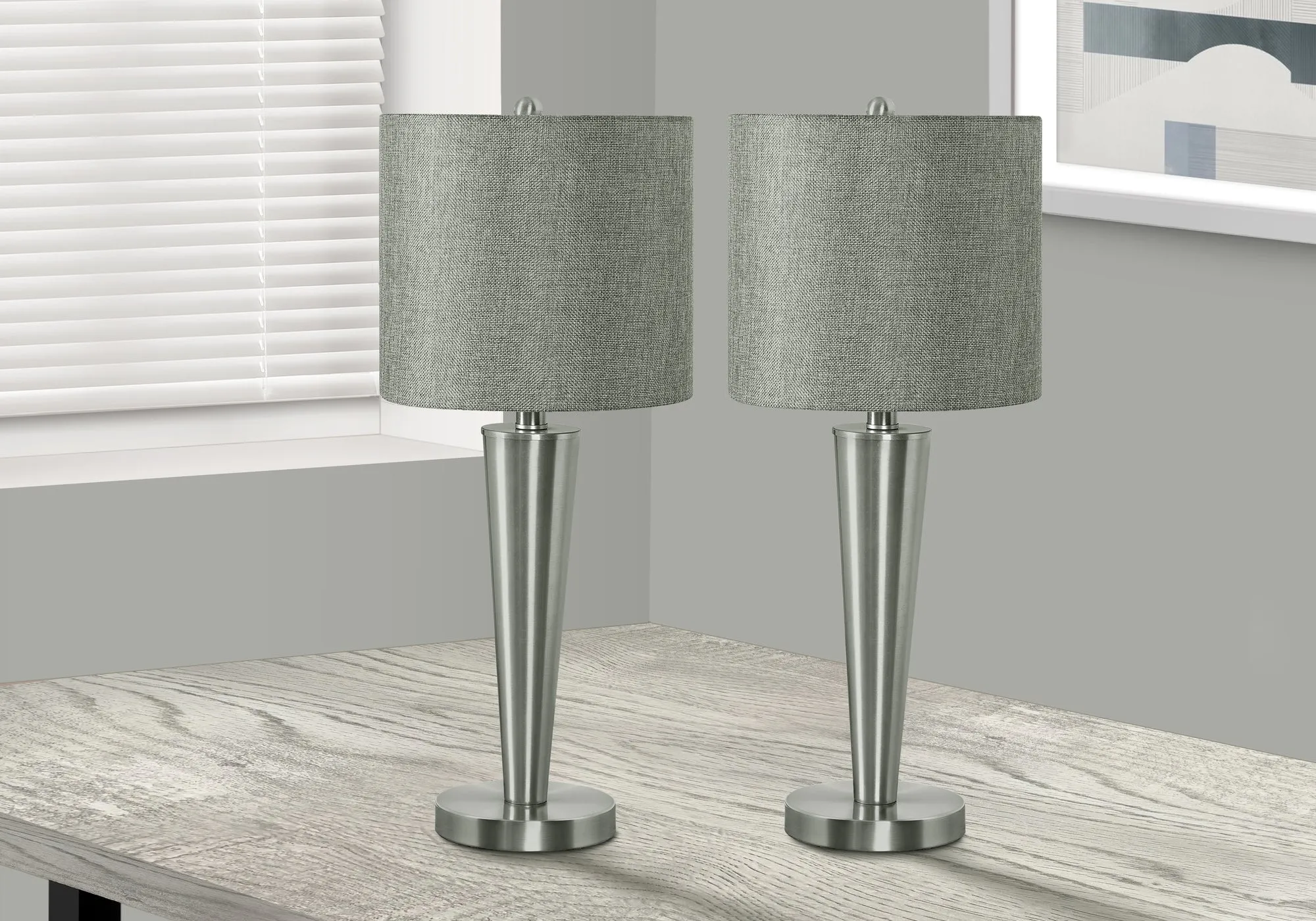 LightSet 2.0: 24"H USB Table Lamp - Sleek Nickel Metal & Grey Shade - Contemporary Illumination