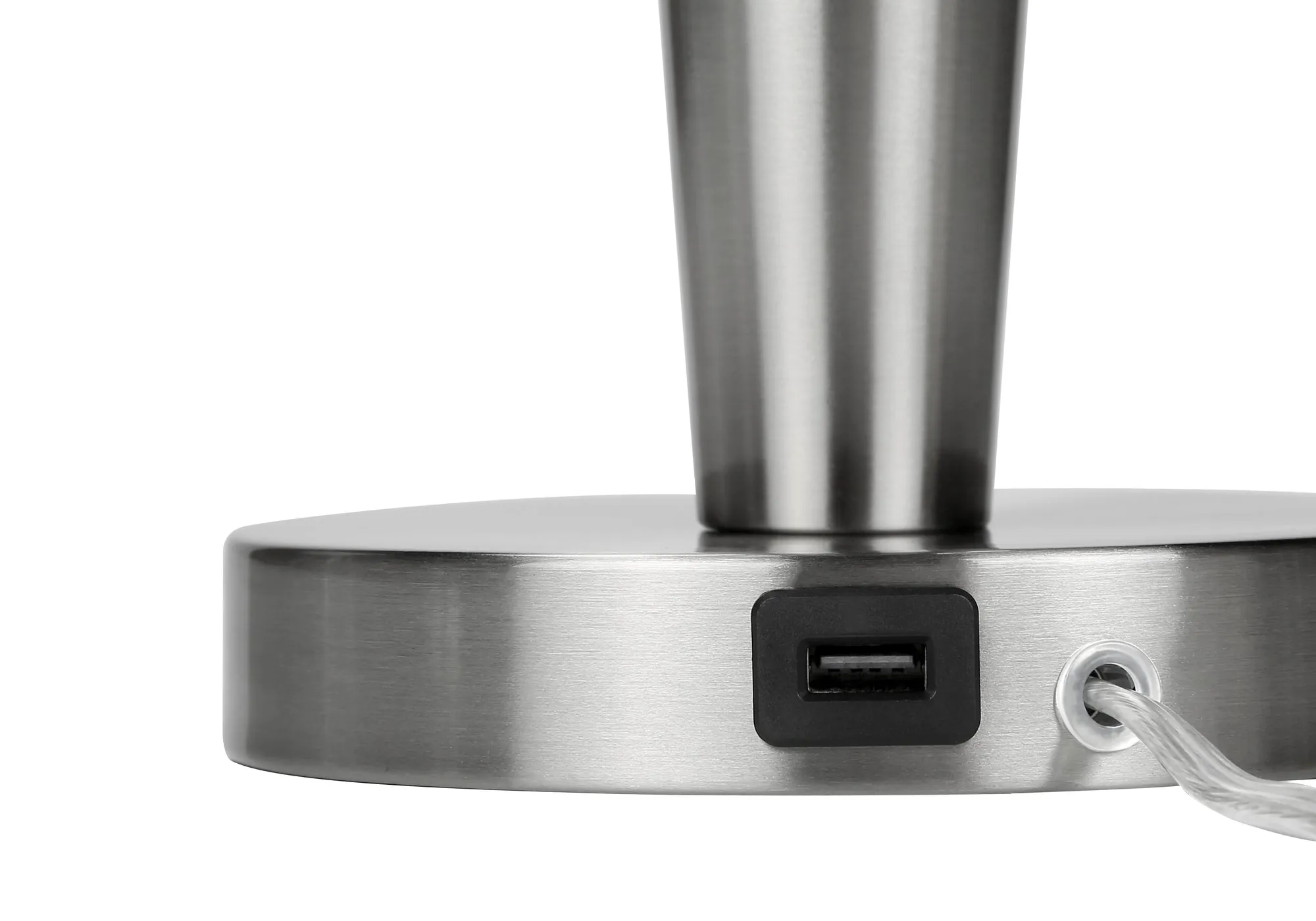 LightSet 2.0: 24"H USB Table Lamp - Sleek Nickel Metal & Grey Shade - Contemporary Illumination