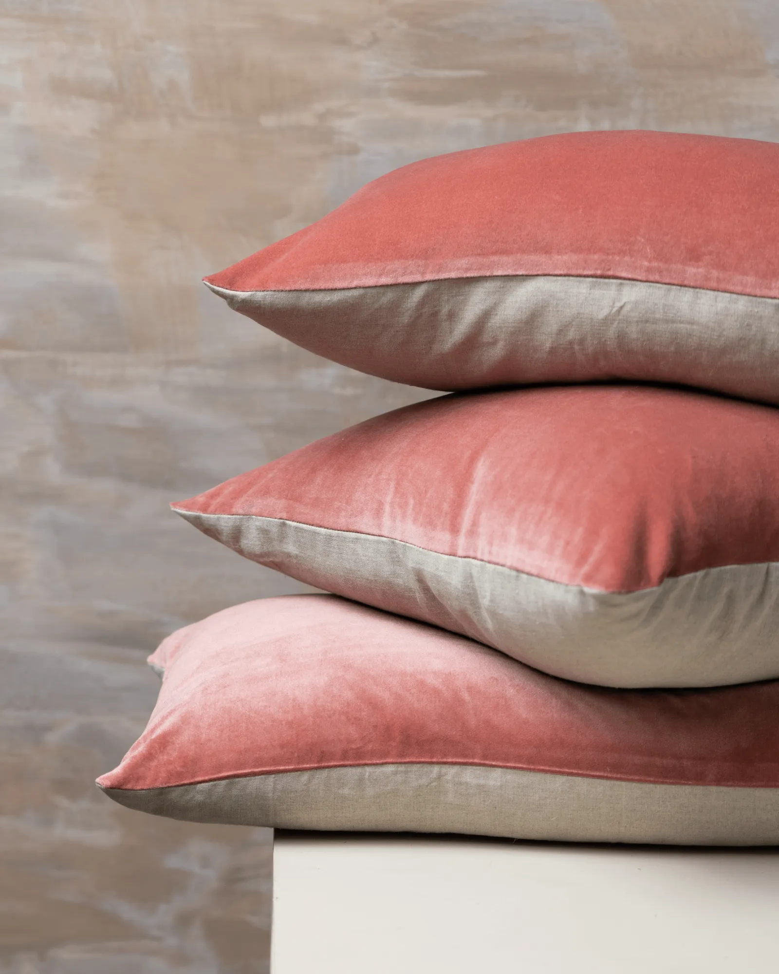 Linen/Velvet Bolster Cushion | Guava