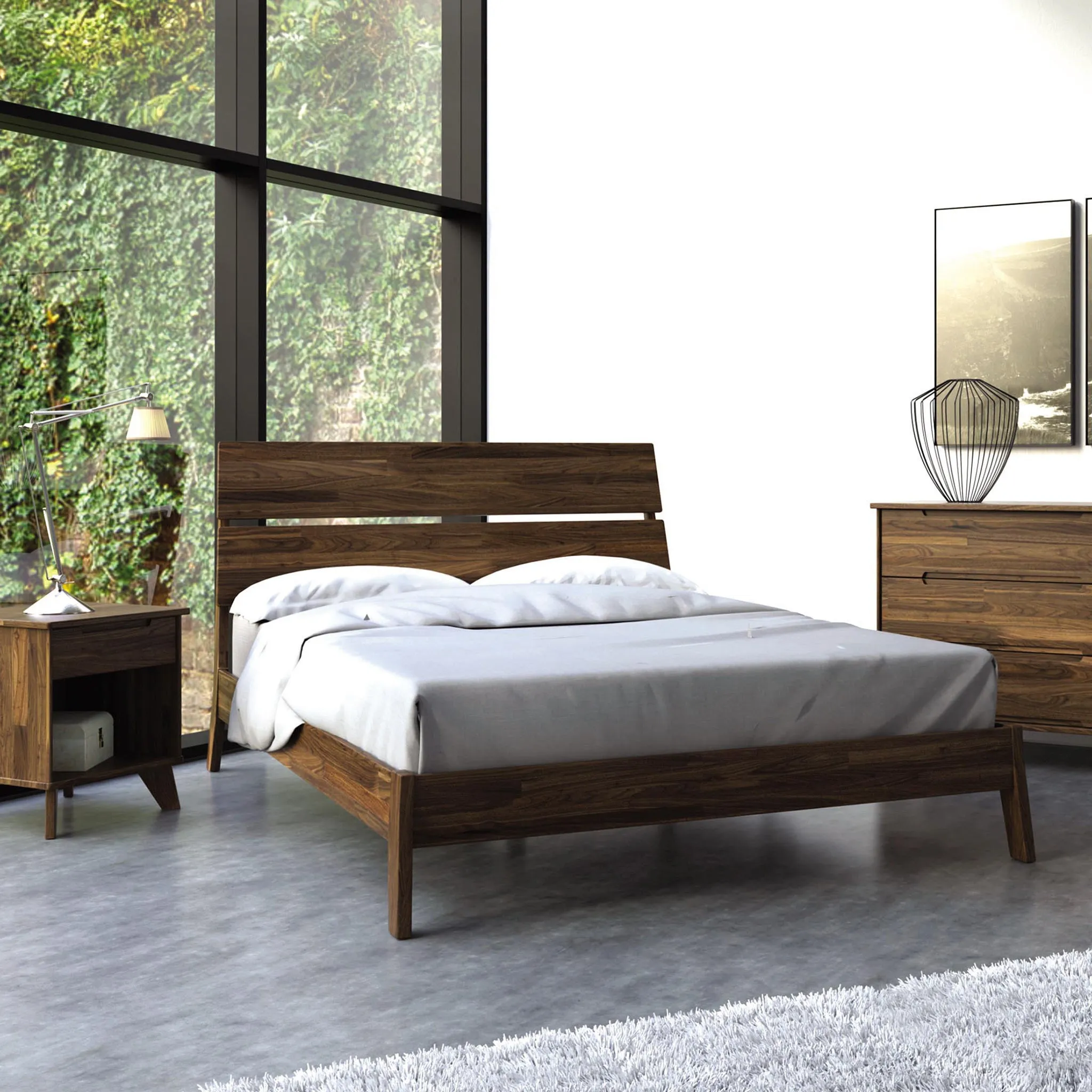 Linn Walnut Platform Bed - Priority Ship