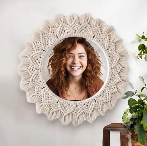 Macrame Wall Hanging Mirror Cotton and Iron Rod Handicraft Mirror for Your Home Decor