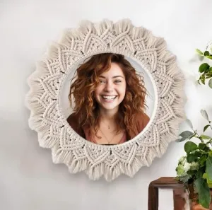 Macrame Wall Hanging Mirror Cotton and Iron Rod Handicraft Mirror for Your Home Decor