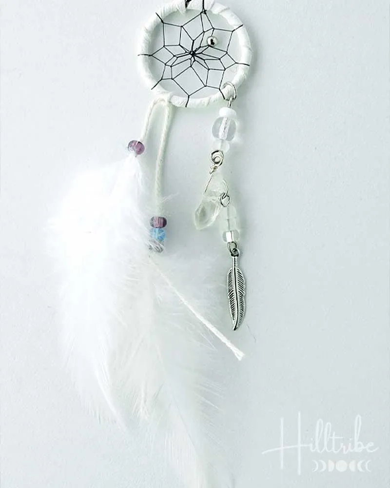 Magical Gemstone & White Leather Dream Catcher 1"