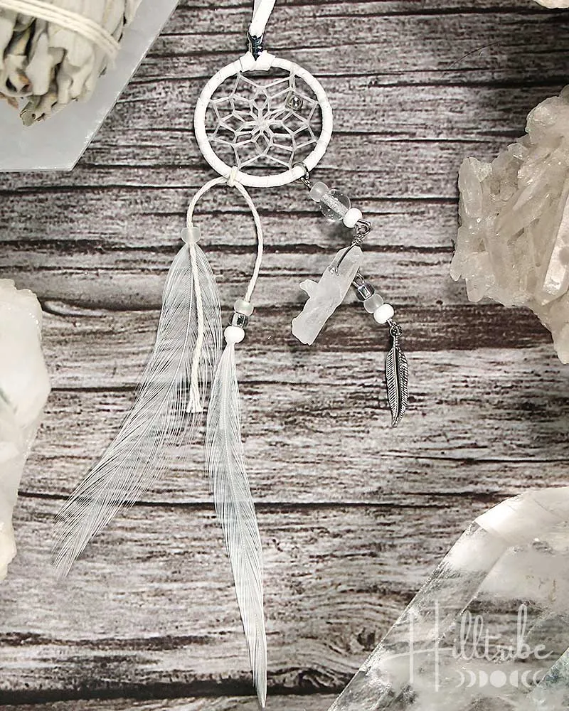 Magical Gemstone & White Leather Dream Catcher 1"