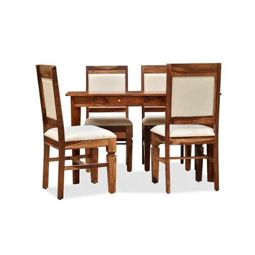 MAHIMART & HANDICRAFTS Solid Sheesham Wood 4 Seater Dining Table with 4 Chair | Wooden 4 Seater Dining Table Set with Drawer Storage Honey Finish