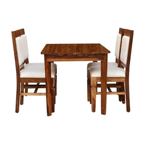 MAHIMART & HANDICRAFTS Solid Sheesham Wood 4 Seater Dining Table with 4 Chair | Wooden 4 Seater Dining Table Set with Drawer Storage Honey Finish