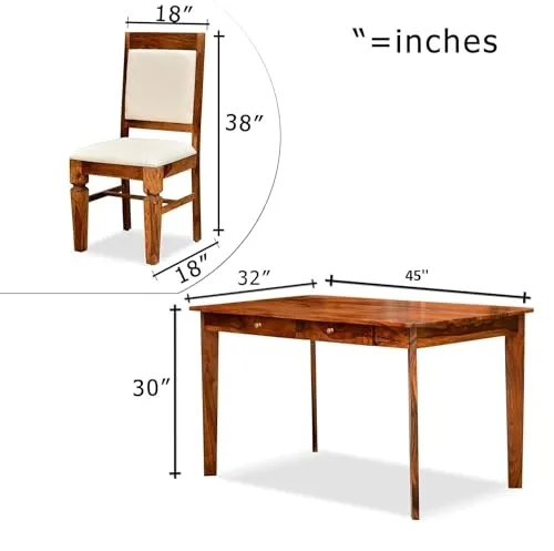 MAHIMART & HANDICRAFTS Solid Sheesham Wood 4 Seater Dining Table with 4 Chair | Wooden 4 Seater Dining Table Set with Drawer Storage Honey Finish