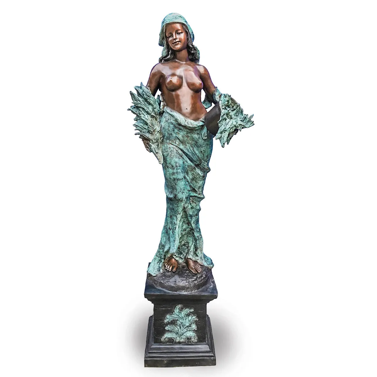 Maiden Holding Leaves on Marble Pedestal
