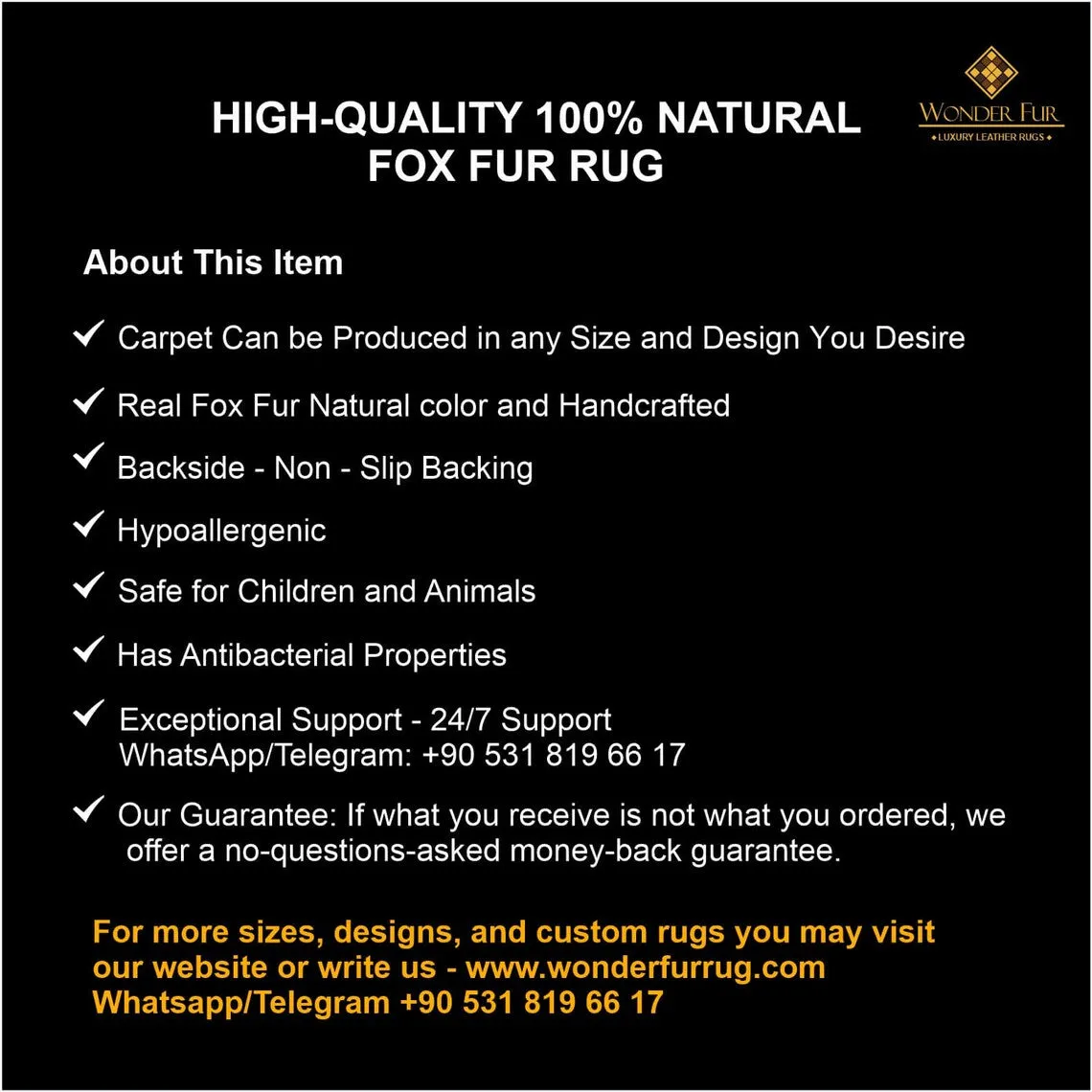 Modern Handmade Red And Black Fox Fur Rug , Genuine Fluffy Soft Rug