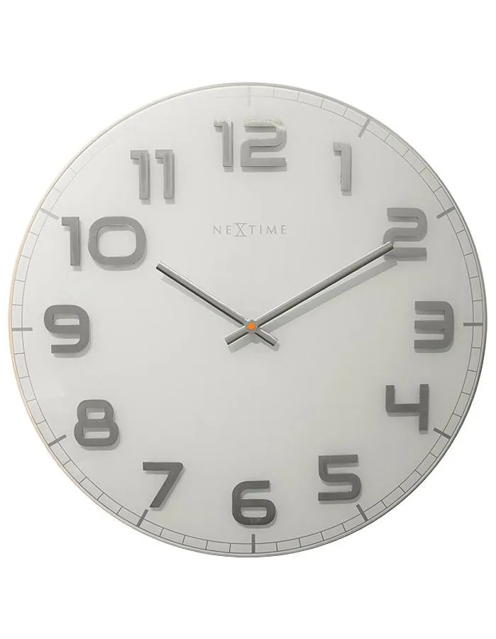 NeXtime Classy Round Large White Wall Clock - Silver Hands & Numerals - 19.7 in
