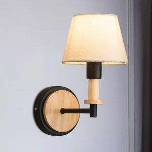 Nordic Conical Fabric Wall Mount Light with Right Angled Arm - 1-Bulb Black/White Wall Lamp, White/Beige Light