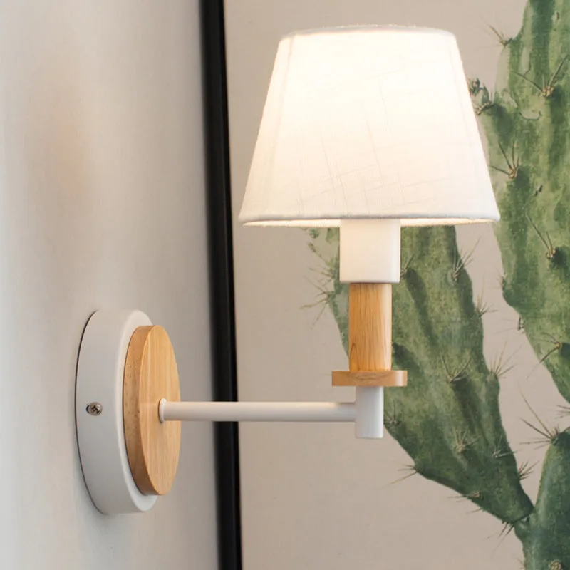 Nordic Conical Fabric Wall Mount Light with Right Angled Arm - 1-Bulb Black/White Wall Lamp, White/Beige Light