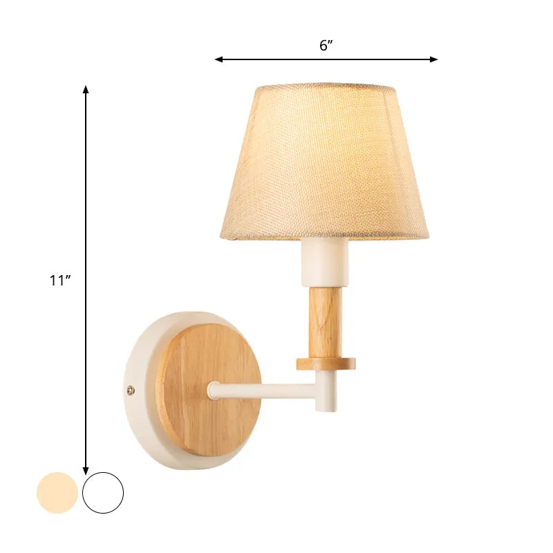 Nordic Conical Fabric Wall Mount Light with Right Angled Arm - 1-Bulb Black/White Wall Lamp, White/Beige Light
