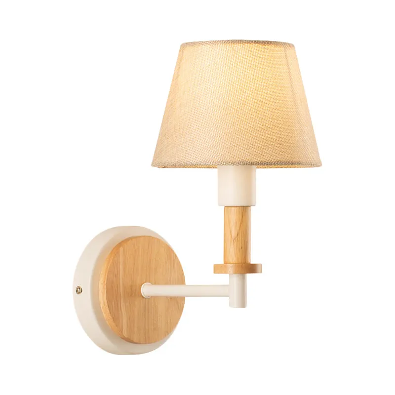 Nordic Conical Fabric Wall Mount Light with Right Angled Arm - 1-Bulb Black/White Wall Lamp, White/Beige Light