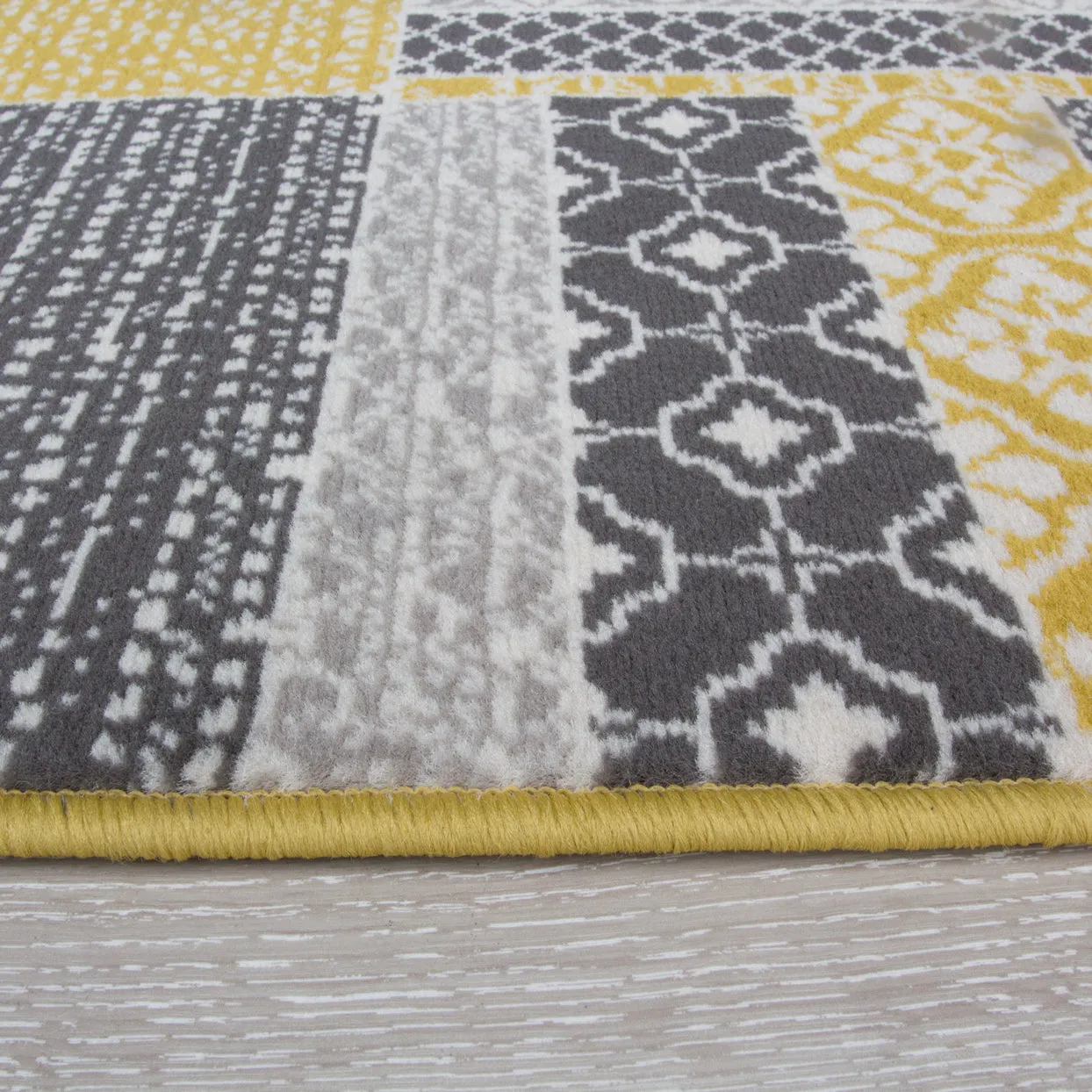 Ochre Grey Patchwork Hardwearing Rug