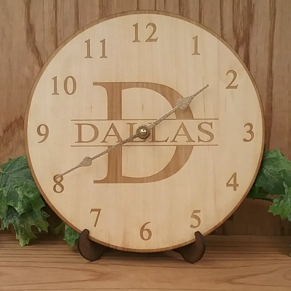Personalized Monogram Clock- Engraved Wooden Wall Clock