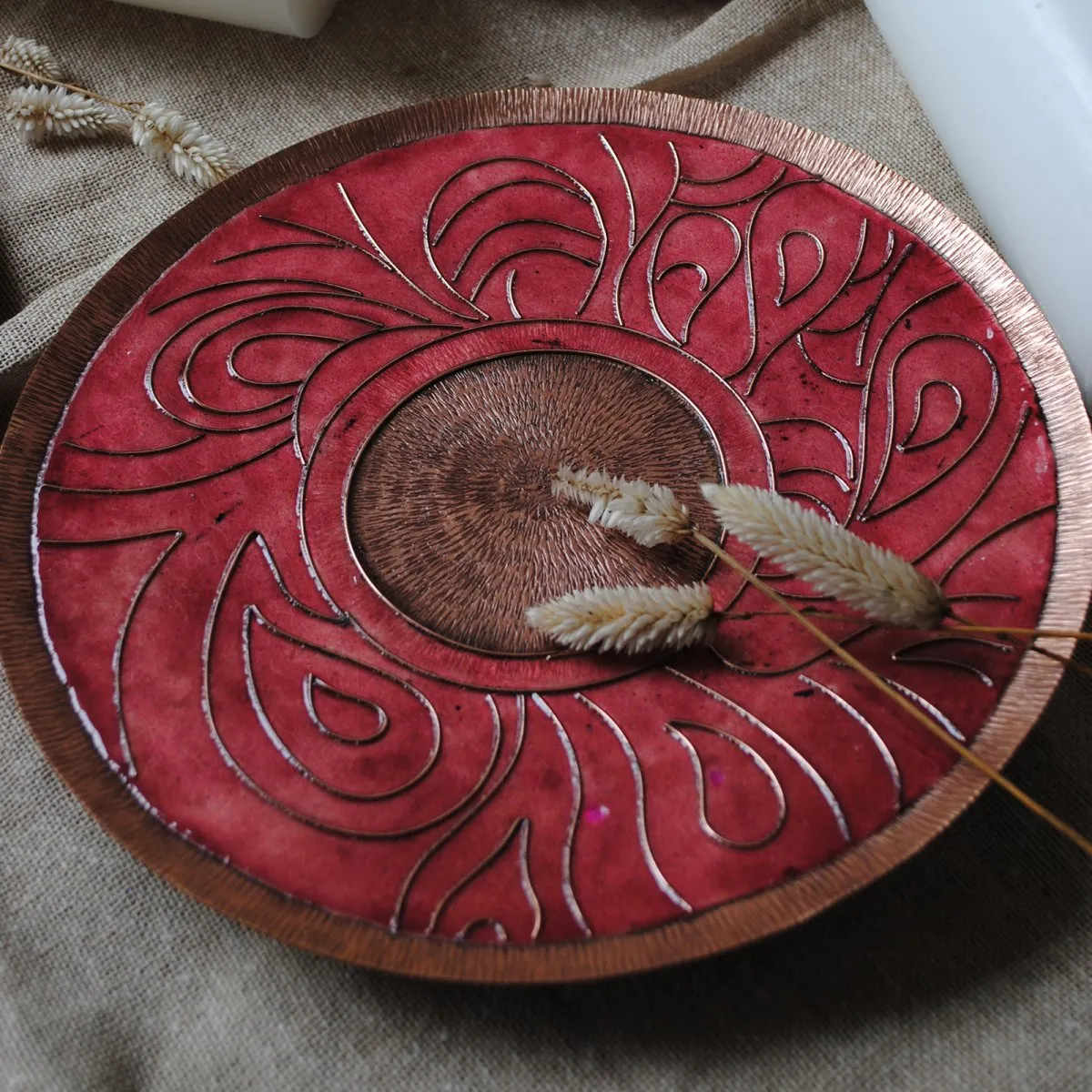 Pink Handmade Copper Wallplate & Candle Holder