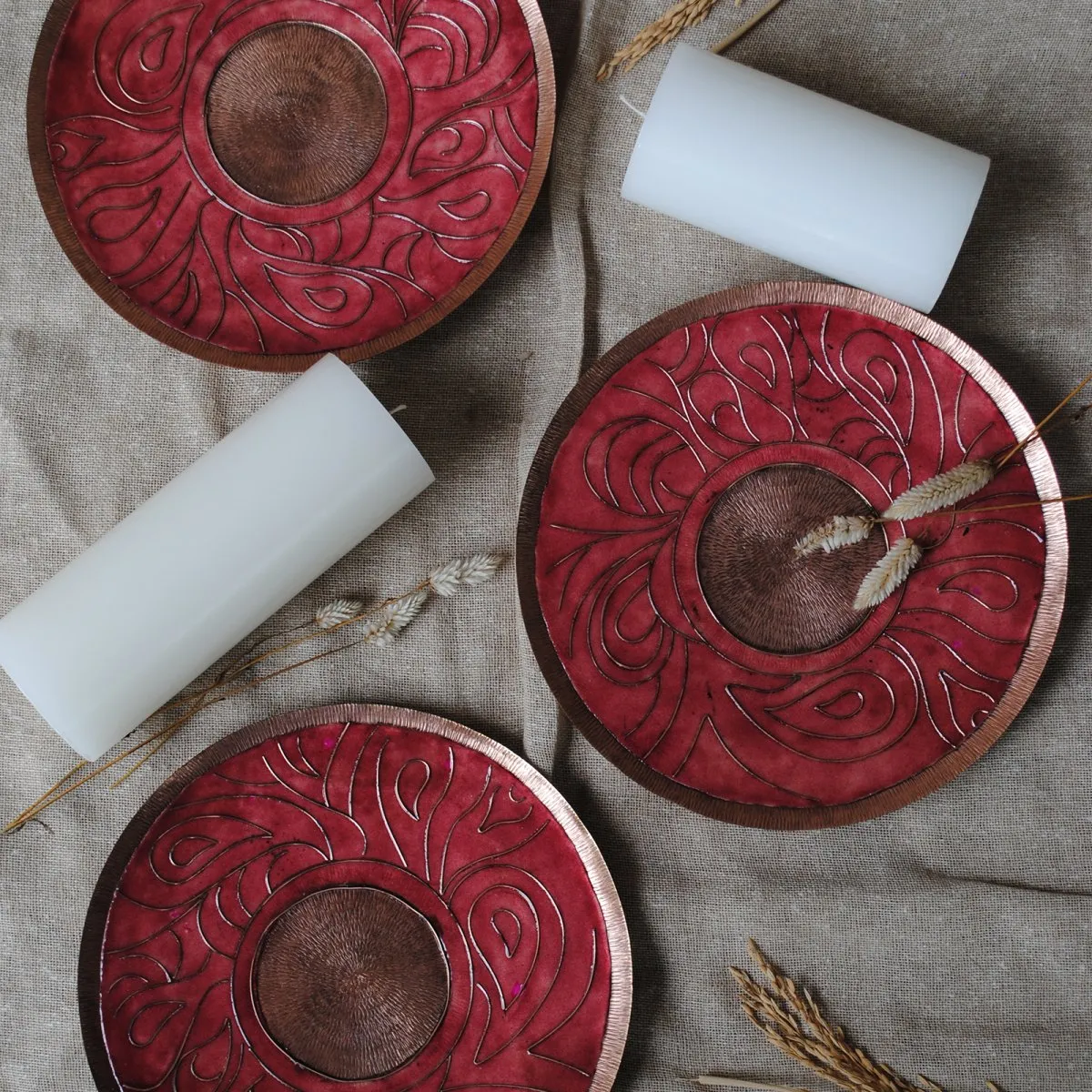 Pink Handmade Copper Wallplate & Candle Holder