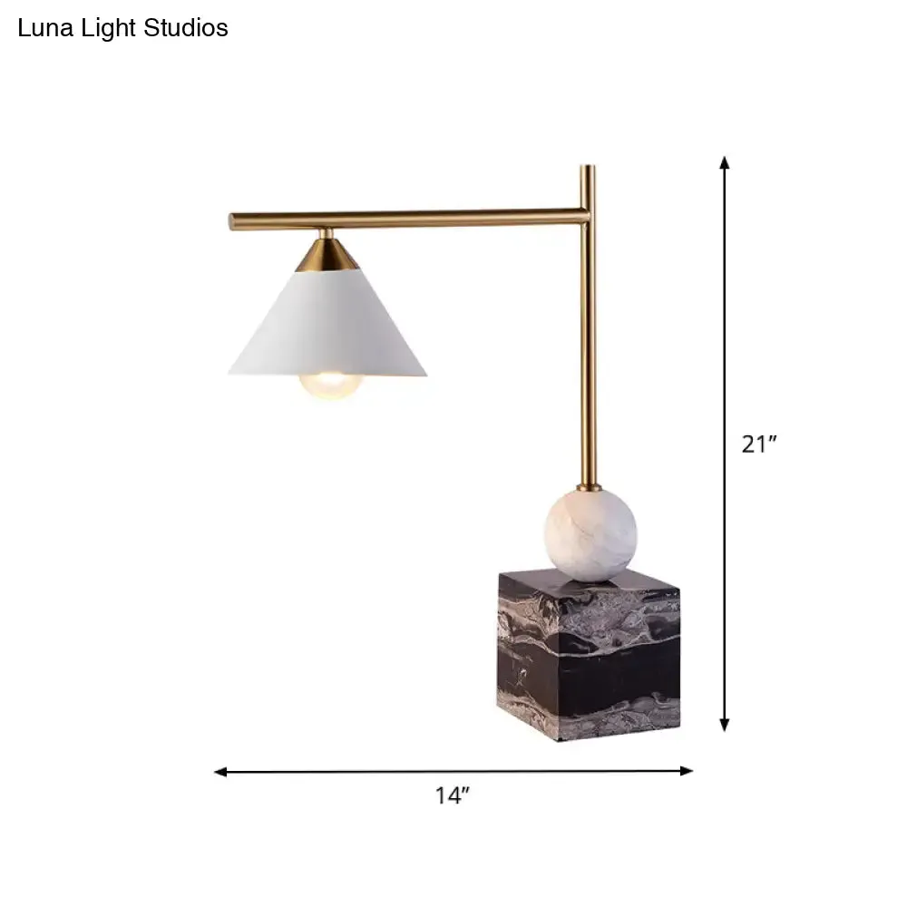 Prudence - Mid Geometric Shaped Nightstand Light Mid Century Marble 1-Light Bedroom Table Lamp in Black-White-Brass