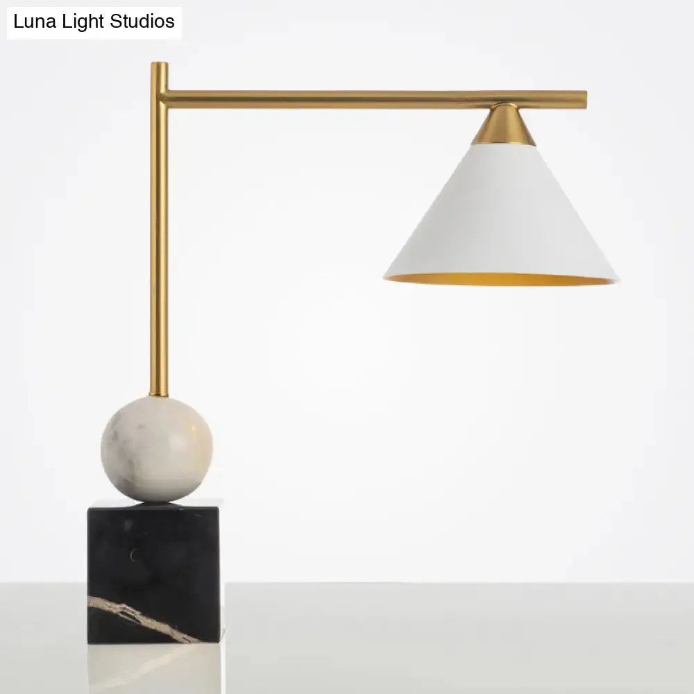 Prudence - Mid Geometric Shaped Nightstand Light Mid Century Marble 1-Light Bedroom Table Lamp in Black-White-Brass