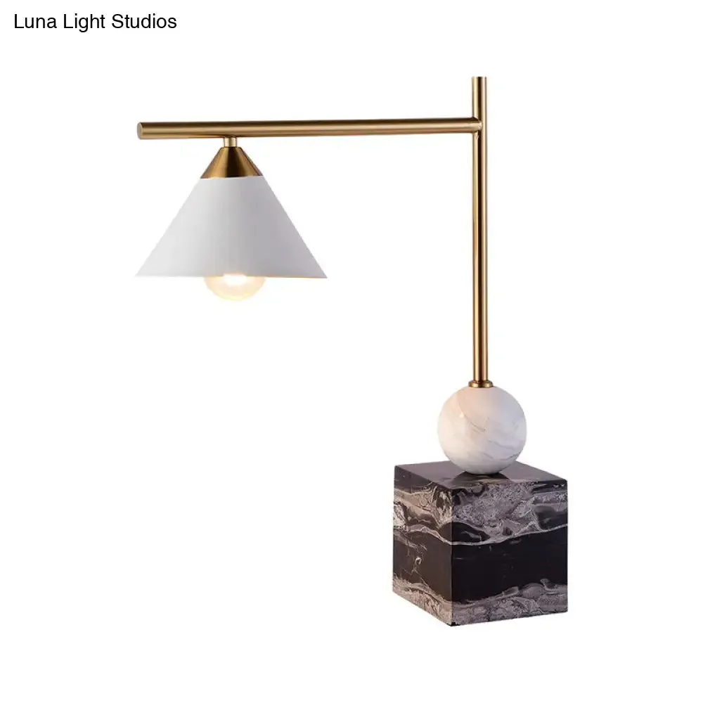 Prudence - Mid Geometric Shaped Nightstand Light Mid Century Marble 1-Light Bedroom Table Lamp in Black-White-Brass