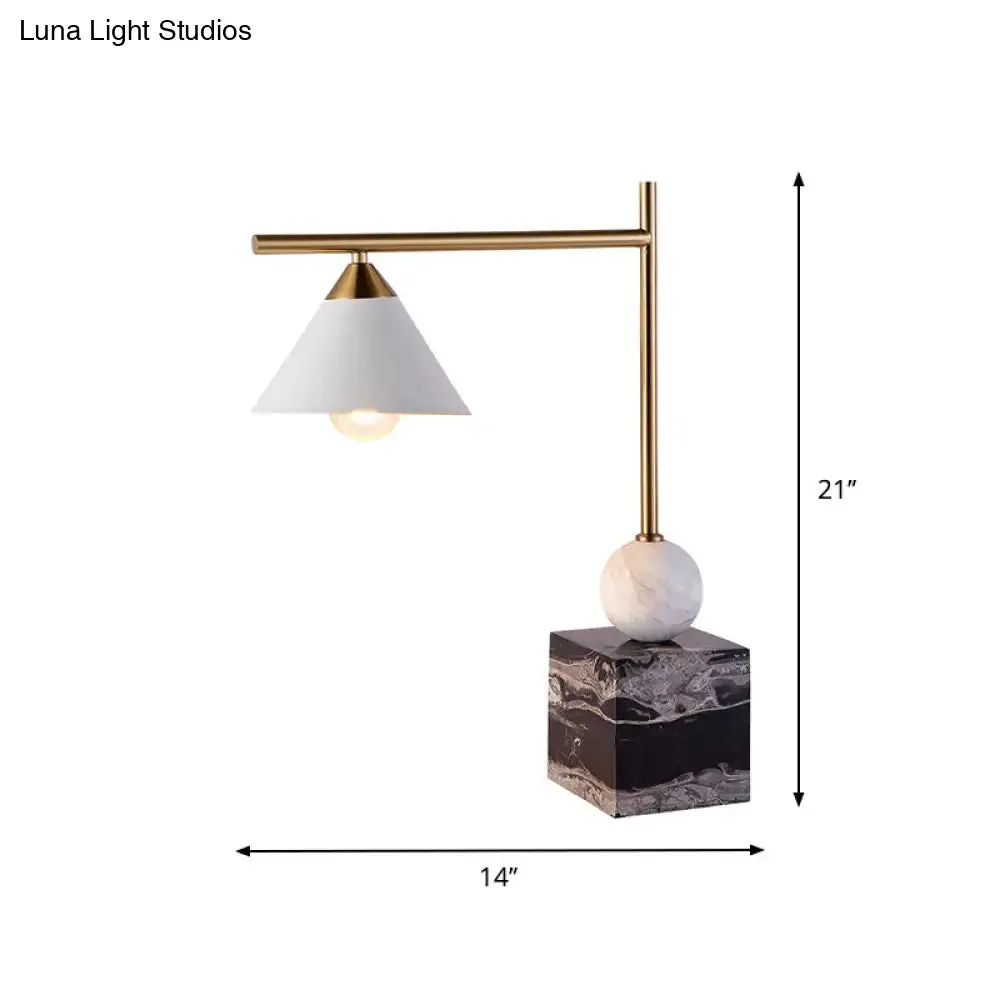 Prudence - Mid Geometric Shaped Nightstand Light Mid Century Marble 1-Light Bedroom Table Lamp in Black-White-Brass