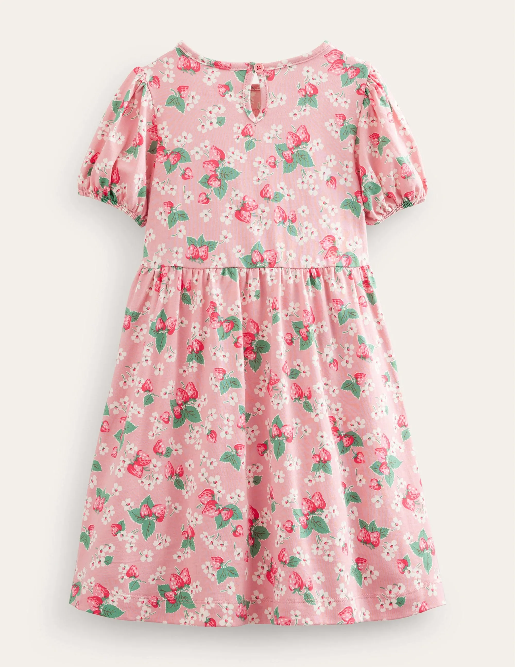 Puff Sleeve Dress-Almond Pink Strawberries