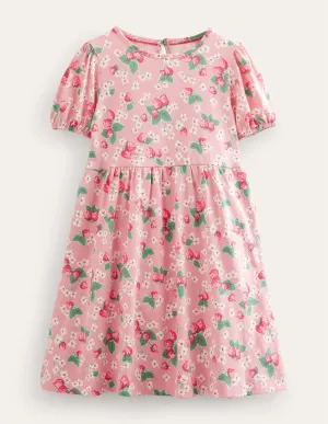 Puff Sleeve Dress-Almond Pink Strawberries
