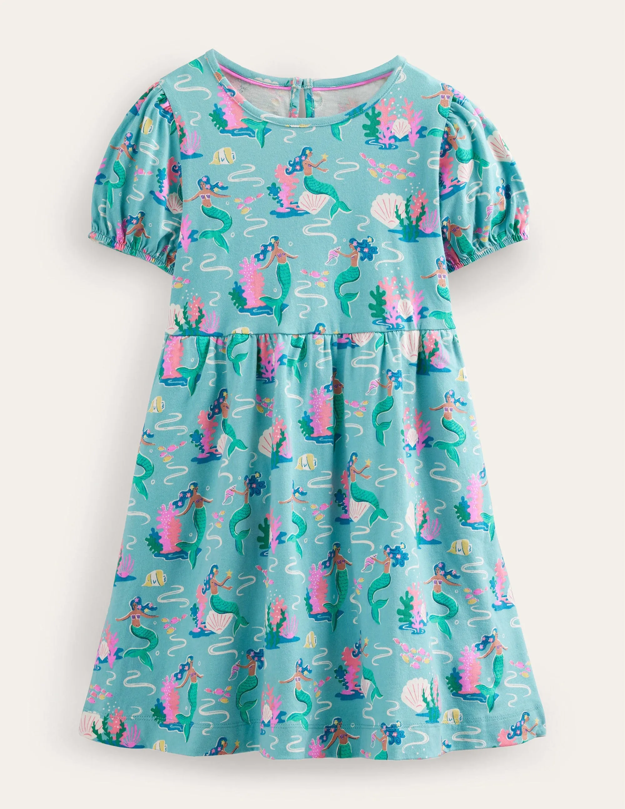 Puff Sleeve Dress-Aqua Sea Blue Mermaids