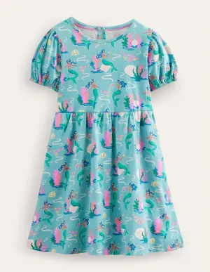 Puff Sleeve Dress-Aqua Sea Blue Mermaids