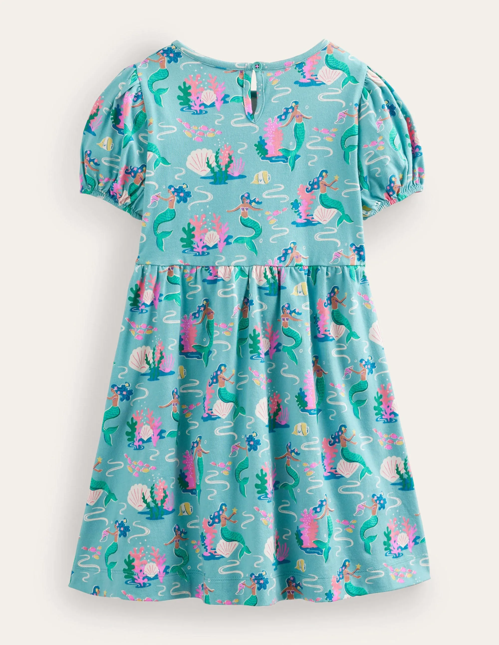 Puff Sleeve Dress-Aqua Sea Blue Mermaids