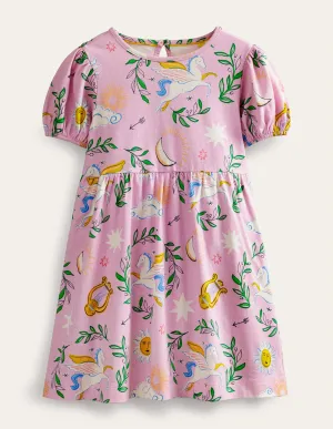 Puff Sleeve Dress-Winsome Pink Greek Toile