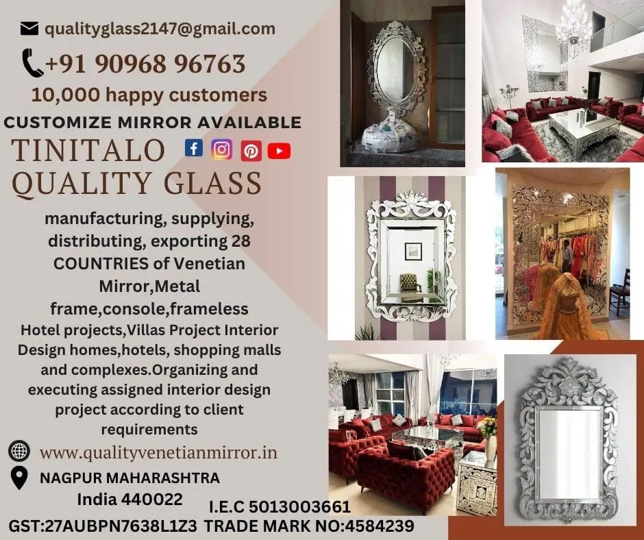 Quality Glass Venetian Decorative Wall Mirror, Handcrafted Glass, 22 x 36 Inches, Venetian Elegance Style, Beautify Living Room or Bedroom,Enterway (Model V12)