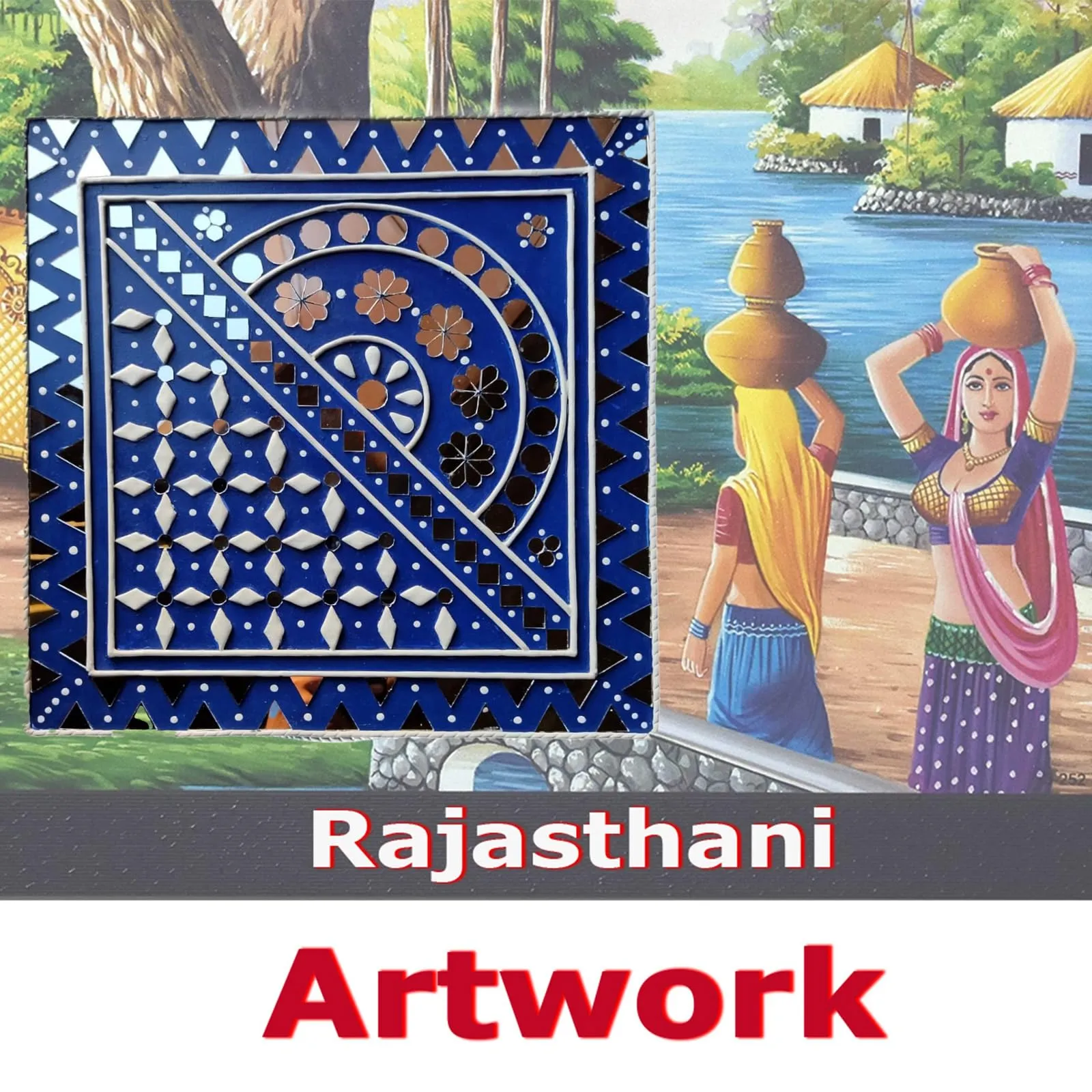Radheya Crafts Mud & Mirror Work Lippan Art Wall Decor Frame for Living room | Wall Hanging Home Decoration Frame (Art 5)