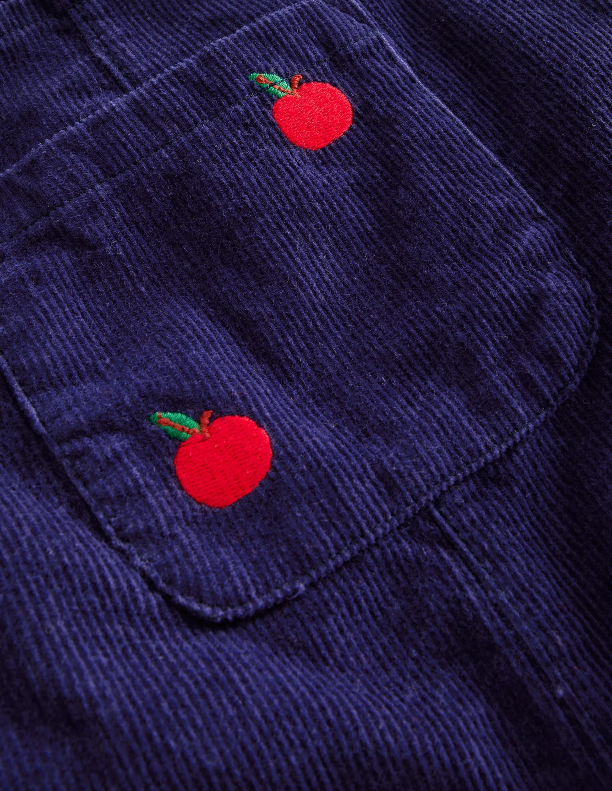 Relaxed Cord Dungarees-College Navy Apple Embroidery