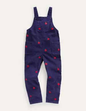 Relaxed Cord Dungarees-College Navy Apple Embroidery