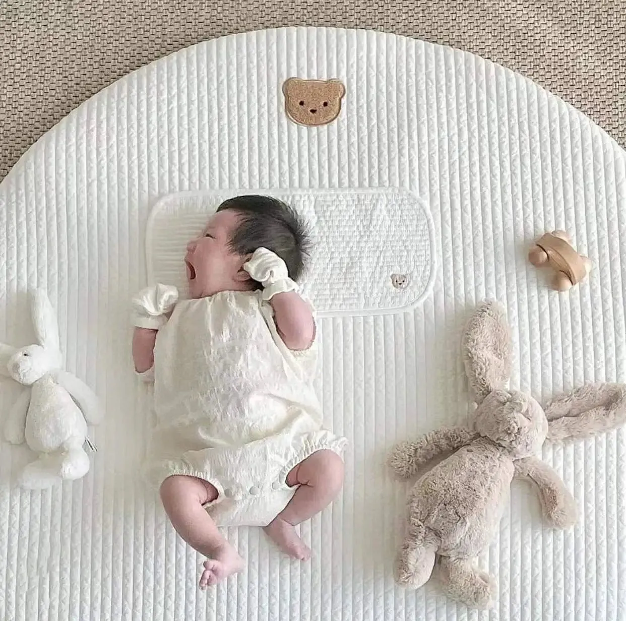 Removable Washable Rabbit Flower Embroidered Rug