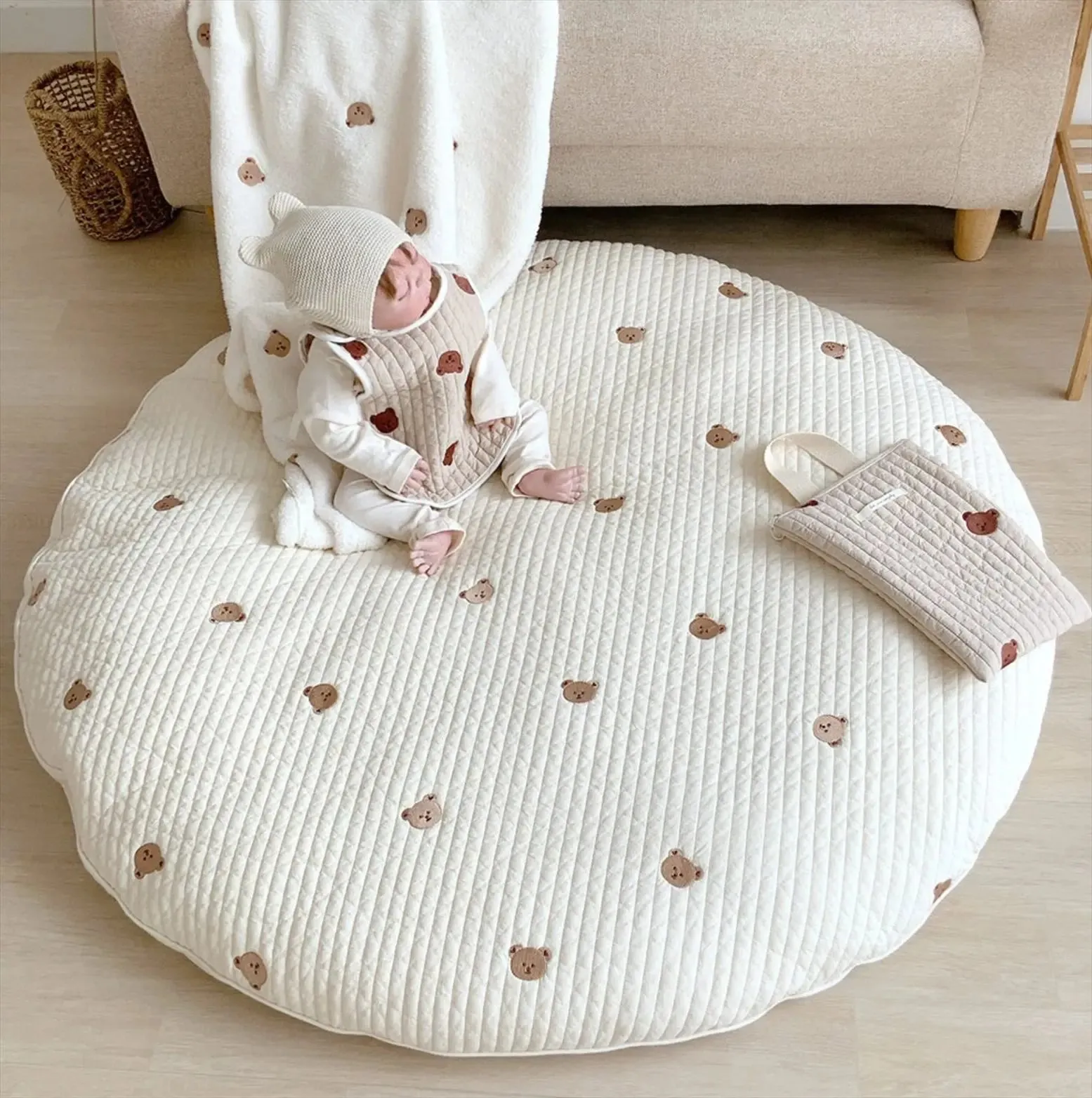 Removable Washable Rabbit Flower Embroidered Rug