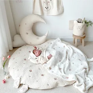 Removable Washable Rabbit Flower Embroidered Rug