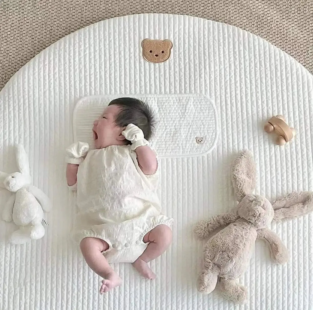 Removable Washable Rabbit Flower Embroidered Rug