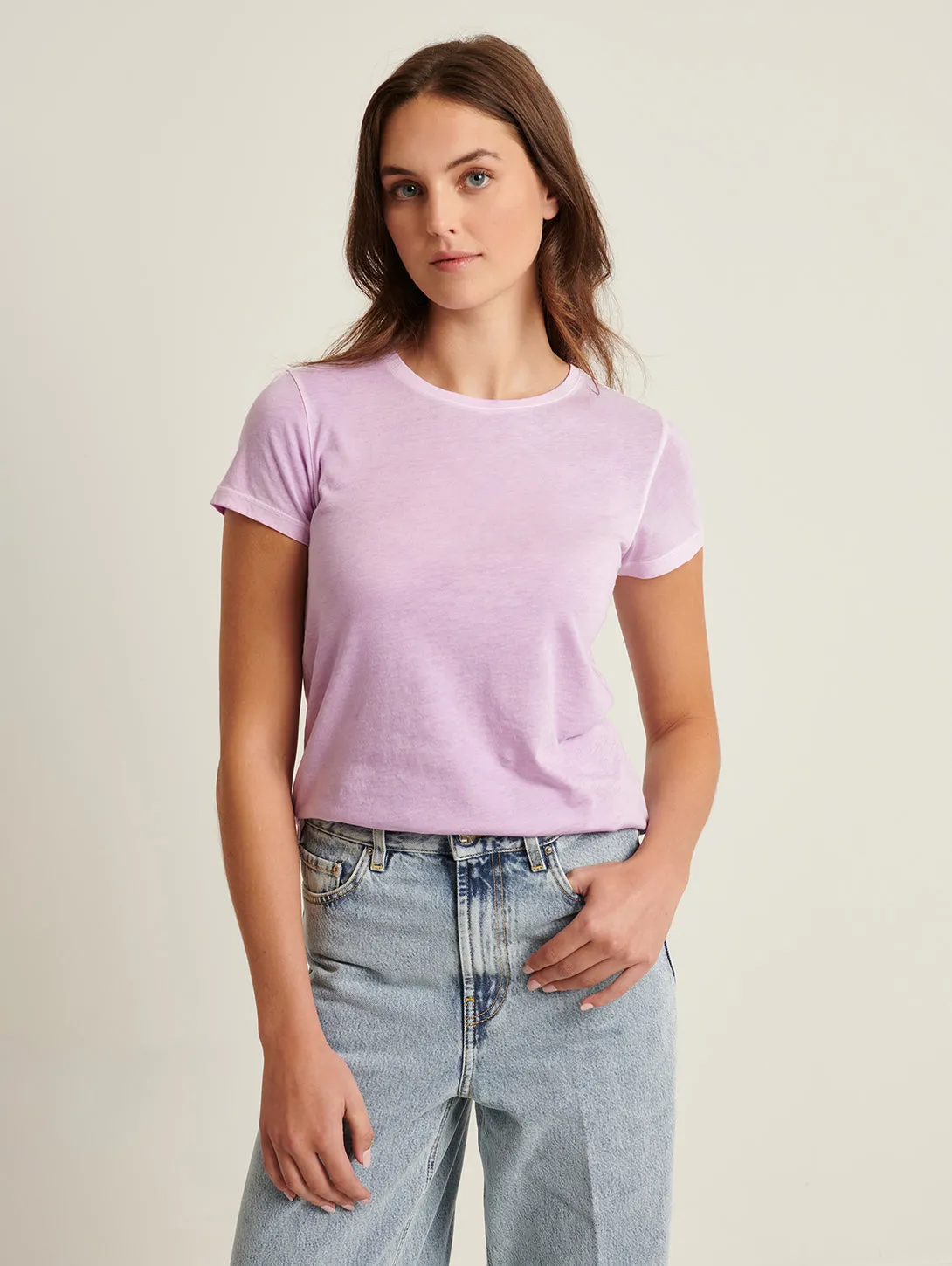 Reverse Spray Pima Tee - Foxglove Purple