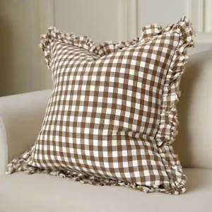 Ruffled Edge Brown Gingham Cushion 45x45cm