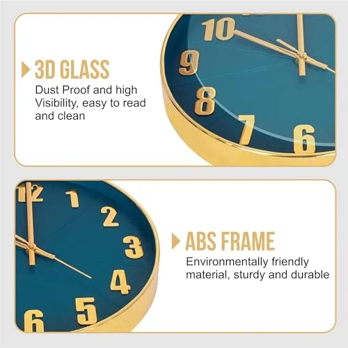 Rylan Wall Clock 12" Silent Quartz Decorative Latest Wall Clock Non-Ticking Classic Clock Battery Operated Round Easy to Read for Room/Home/Kitchen/Bedroom/Office/School.