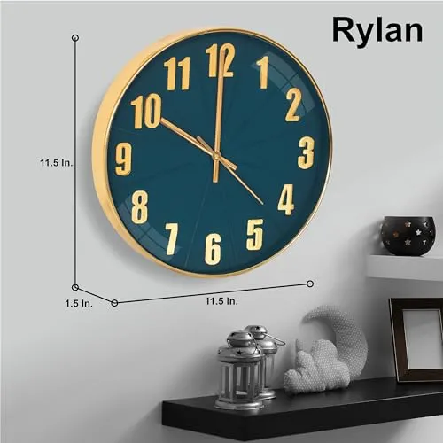 Rylan Wall Clock 12" Silent Quartz Decorative Latest Wall Clock Non-Ticking Classic Clock Battery Operated Round Easy to Read for Room/Home/Kitchen/Bedroom/Office/School.