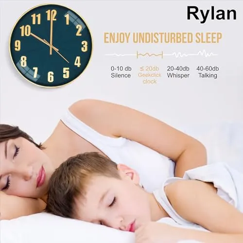 Rylan Wall Clock 12" Silent Quartz Decorative Latest Wall Clock Non-Ticking Classic Clock Battery Operated Round Easy to Read for Room/Home/Kitchen/Bedroom/Office/School.
