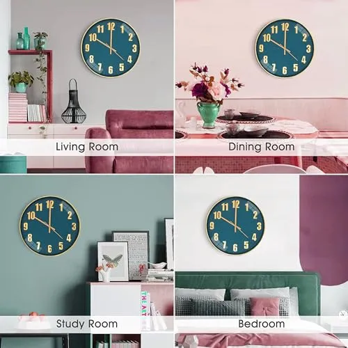 Rylan Wall Clock 12" Silent Quartz Decorative Latest Wall Clock Non-Ticking Classic Clock Battery Operated Round Easy to Read for Room/Home/Kitchen/Bedroom/Office/School.