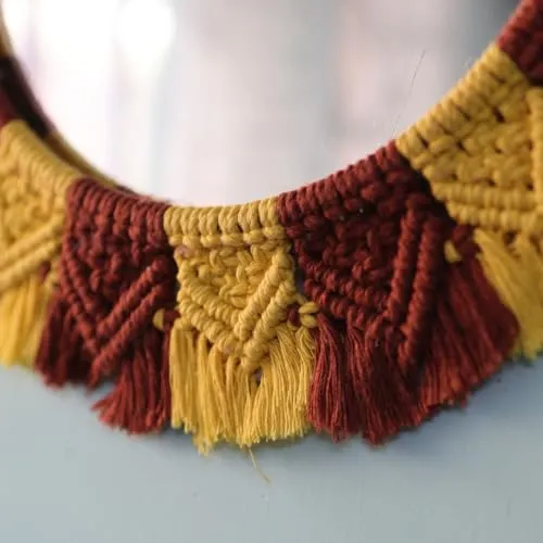 SARMAYA HANDCRAFTED TALES Handmade Yellow and Brown Macrame Mirror