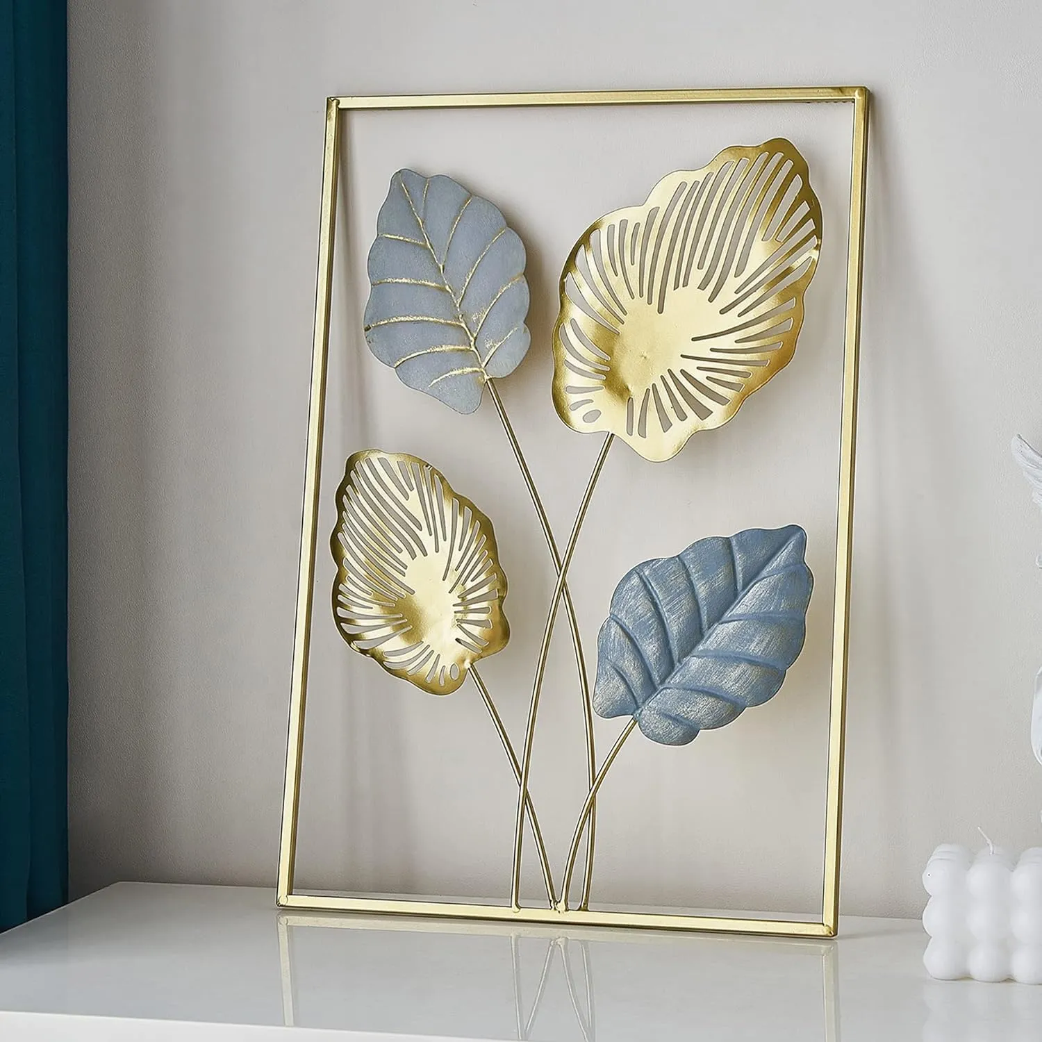SHREE 'O' GREEN TECH Gold Metal Wall Decor Leaf Wall Hanging Decoration, Metal Wall Art Home Decor for Living Room Office Bedroom Hotel (Design -5)