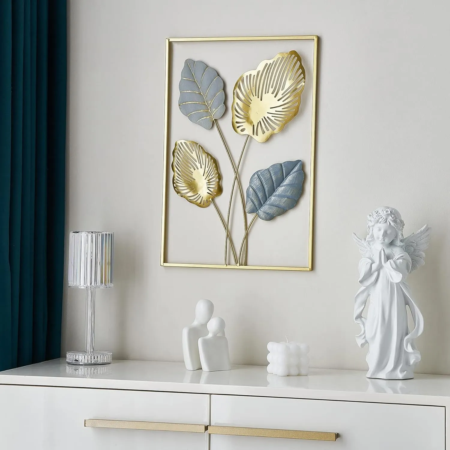 SHREE 'O' GREEN TECH Gold Metal Wall Decor Leaf Wall Hanging Decoration, Metal Wall Art Home Decor for Living Room Office Bedroom Hotel (Design -5)